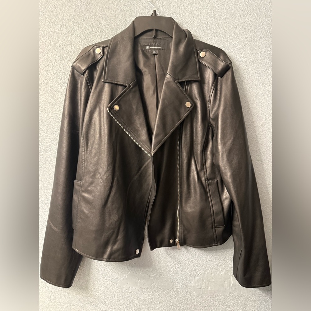 INC International Concepts black faux leather Jacket XL